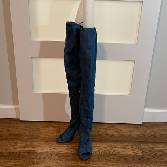 Olivia Ingram Women’s Open Toe Over-The-Knee Denim 4” Boot-Size 8 - Picture 4 of 9